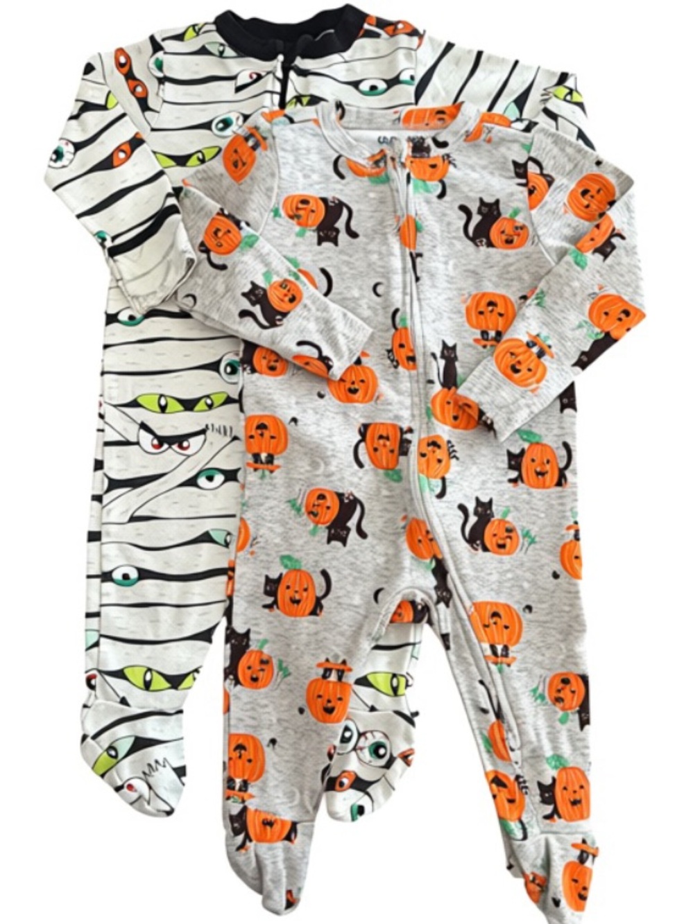 Halloween Black Cat & Pumpkin & Mummy Footed One-Piece Footie Pajamas
